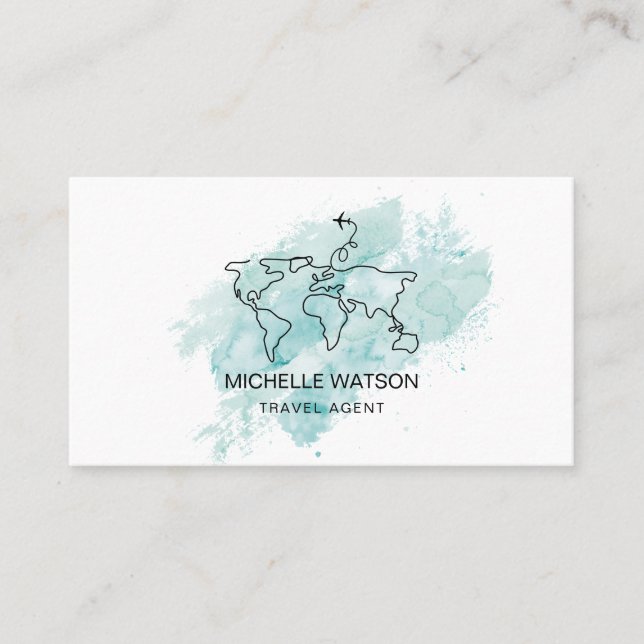 Travel Agent World Map Airplane Vacation Business  Card (Front)