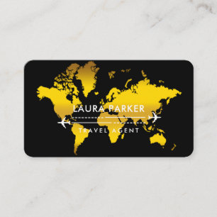 Travel Agent World Map Vacation Gold Glitter  Busi Business Card