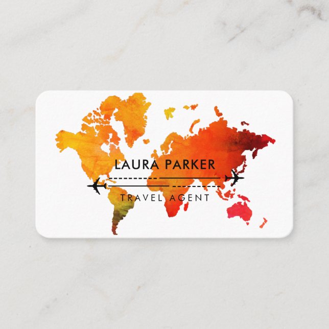 Travel Agent World Map Vacation Services Paint Business Card (Front)