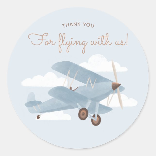 Travel Airplane Baby Shower Thank You Classic Round Sticker (Front)
