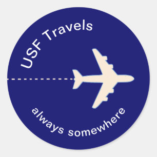 Travel Airplane custom blue Classic Round Sticker