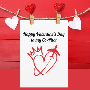 Travel Airplane Heart and Crown Modern Valentine's Card
