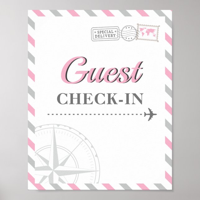Travel Airplane Party Theme Guest Check-in Welcome Poster (Front)