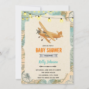 Travel airplane shower birthday invitation