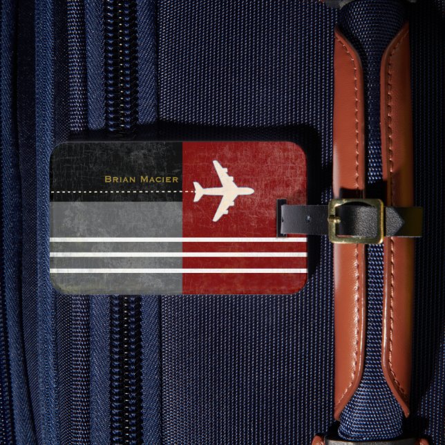 Travel Airplane Traveller Name & Initial Masculine Luggage Tag (Front Insitu 4)