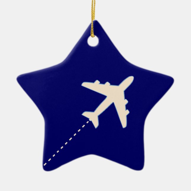 travel airplane with dotted line ceramic ornament (Front)