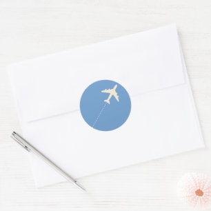 travel airplane with dotted line classic round sticker