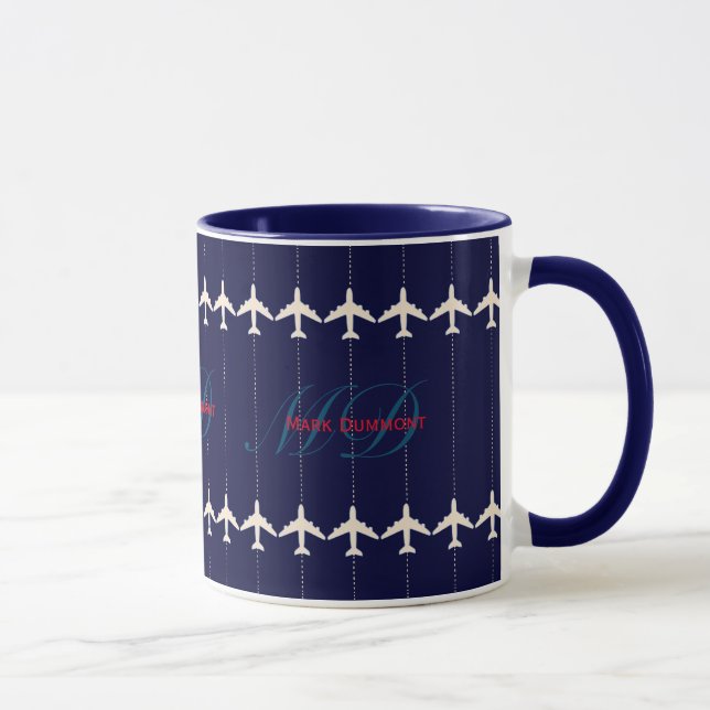 travel airplane with dotted line personalized mug (Right)