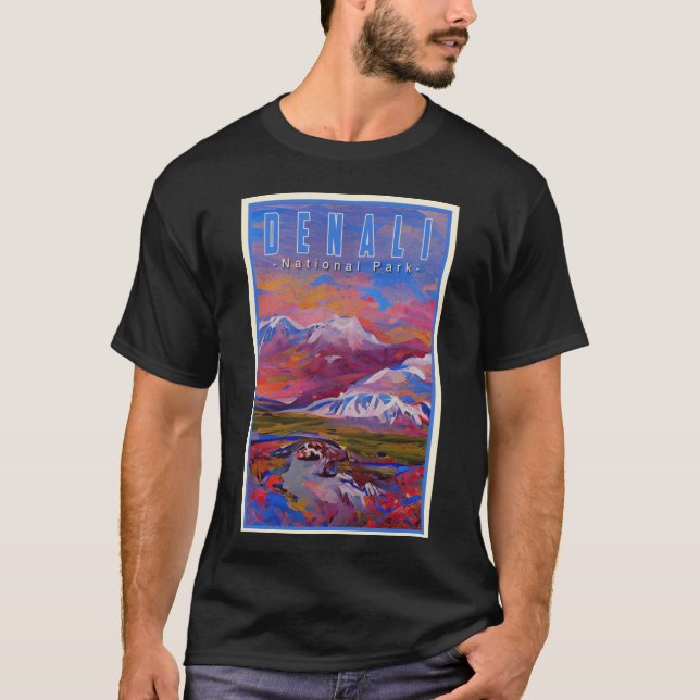 Travel Alaska Illustrated Denali National Park T-Shirt (Front)