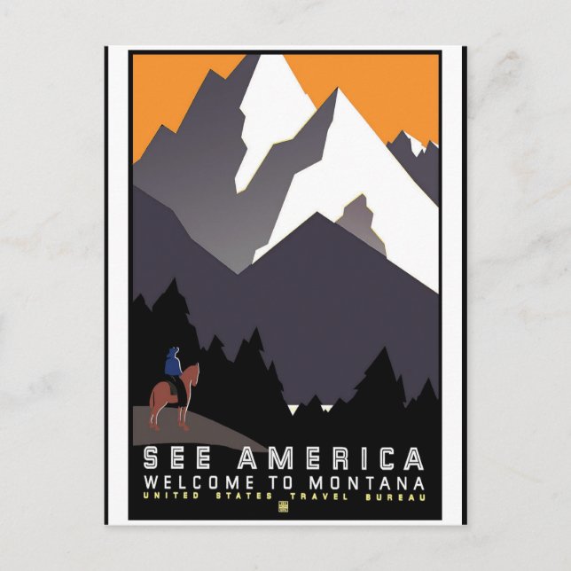 Travel America Print Retro Vintage Travel Postcard (Front)