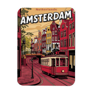 Travel Amsterdam, holland tramway vintage gifts Magnet
