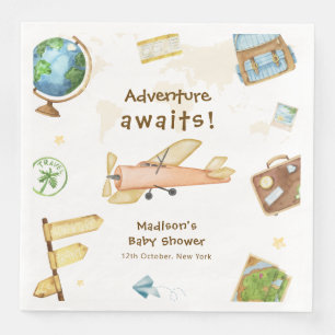Travel Around The World Airplane Baby Shower  Napkin