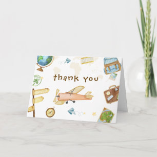Travel Around The World Airplane Baby Shower  Thank You Card