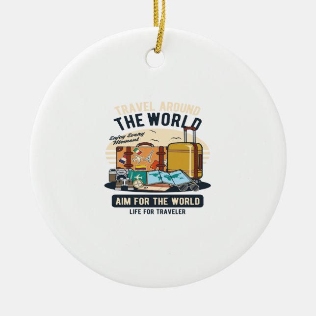 Travel Around The World Ceramic Ornament (Front)