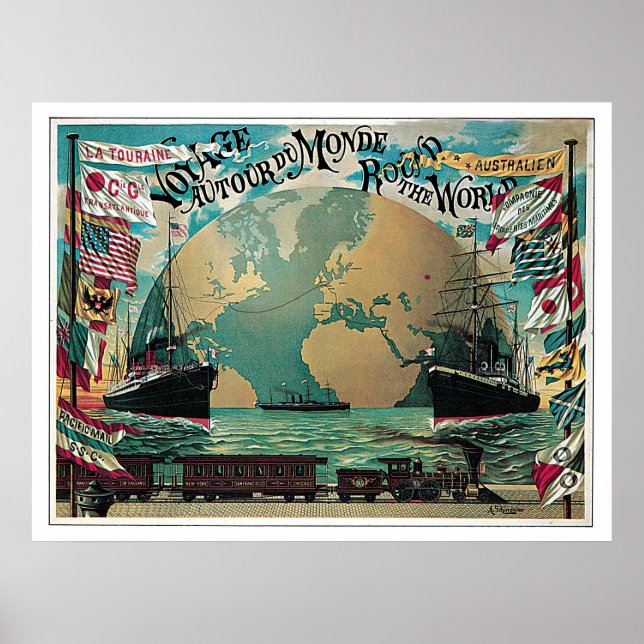 Travel Around The World Vintage Travel Poster (Front)