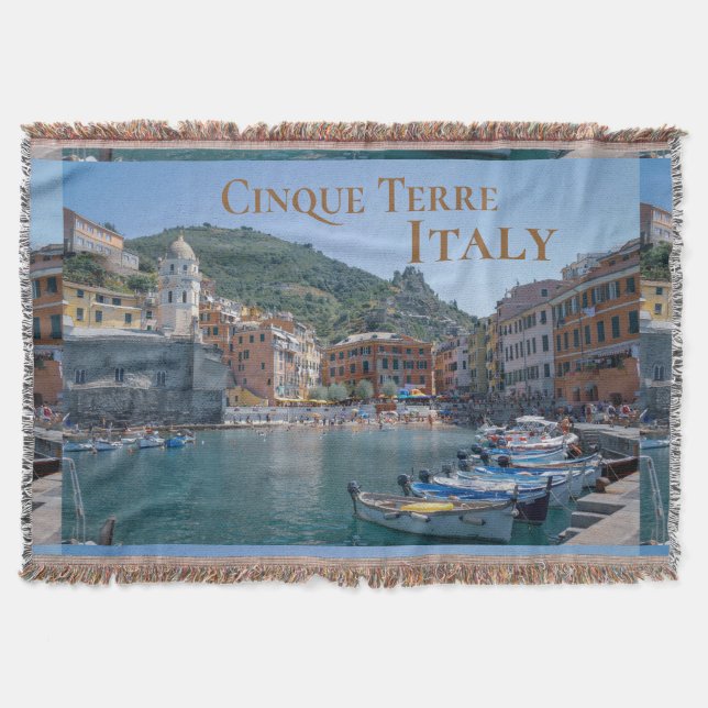 Travel Art Landscape Cinque Terre Italy Throw Blanket (Front)