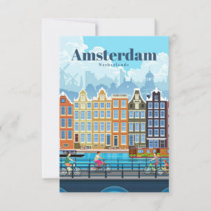 Travel Art Travel To Amsterdam RSVP Card