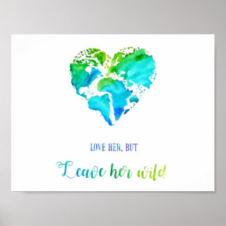 Travel Art - Watercolor Heart Shaped World Map Poster