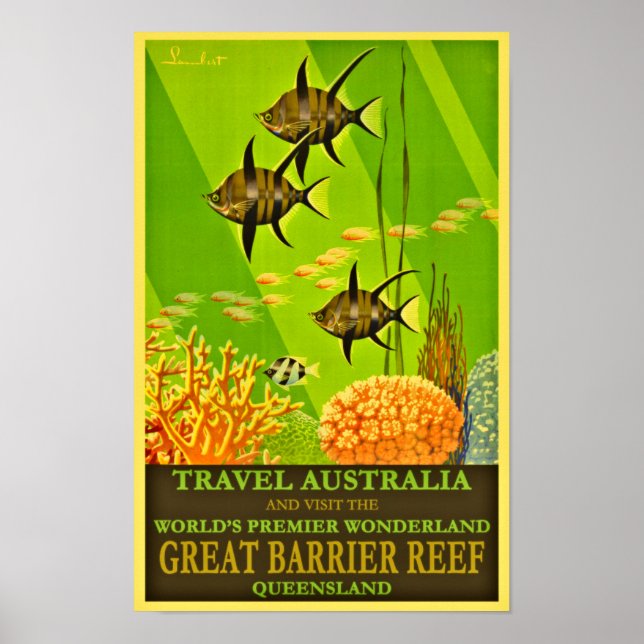 Travel Australia Vintage Poster-Great Barrier Reef Poster (Front)