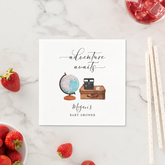 Travel Baby Shower Adventure Awaits Napkin (Insitu)