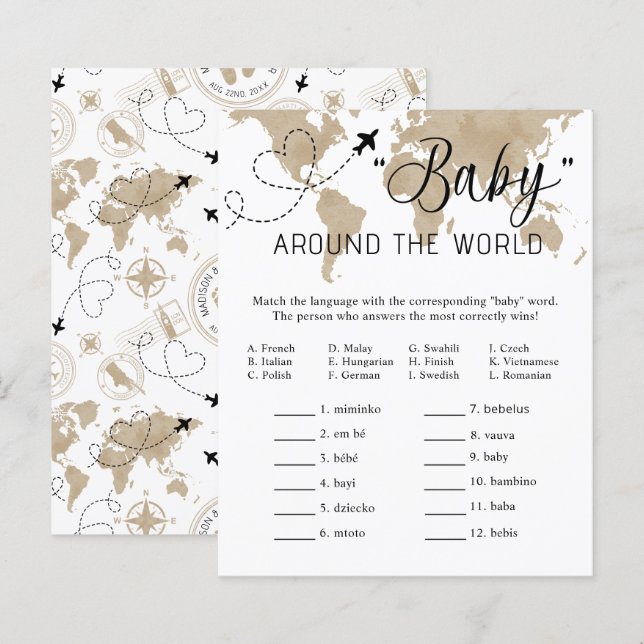 Travel Baby Shower Game – Baby Around the World (Front/Back)