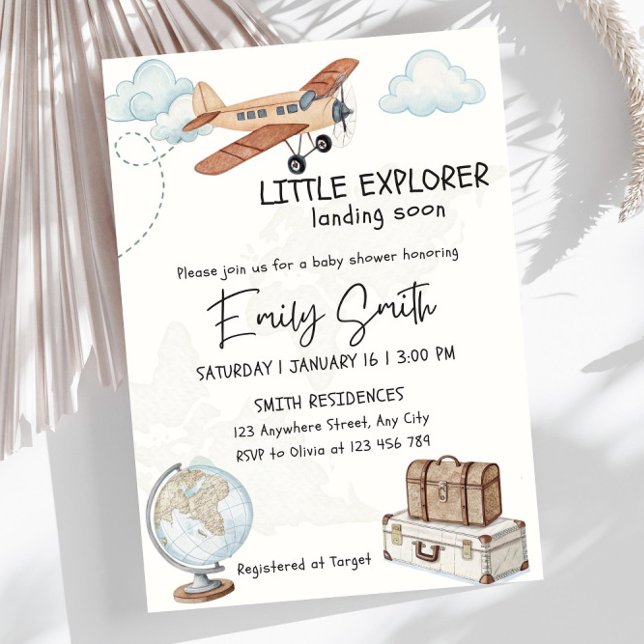 Travel Baby Shower Invitation Template Little Expl (Creator Uploaded)