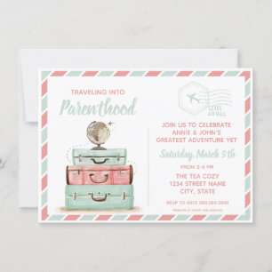 Travel Baby Shower Parenthood Coral Mint Invitation