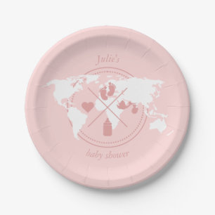 Travel Baby Shower Theme Passport World Map Paper  Paper Plate