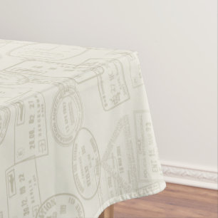 Travel Beige Passport Stamp Patterned  Tablecloth