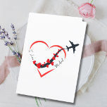 Travel Birthday Airplane Heart & Photo Custom  Holiday Card<br><div class="desc">This simple, modern card features an illustration of a big red heart with an airplane dropping lots of red hearts as it flies into the sky. The text "I Love Michael" in the outline of the heart can be customized with name of your boyfriend, husband or your special guy. Inside...</div>