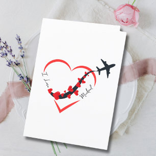Travel Birthday Airplane Heart & Photo Custom  Holiday Card