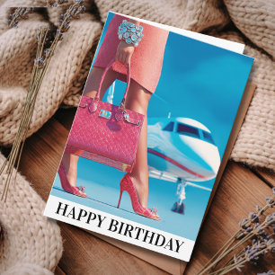 Travel Birthday Elegant Woman Handbag & Airplane Card