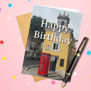 Travel Birthday Red Phone Booth Fun Photo  Card