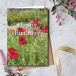 Travel Birthday Red Poppy Flowers Fun Photo  Card