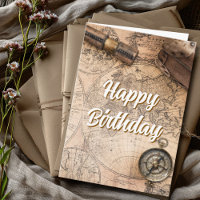 Travel Birthday Vintage Antique World Map Compass
