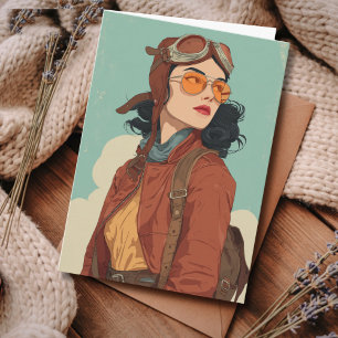 Travel Birthday Vintage Retro Aviator Girl Card