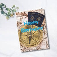 Travel Birthday World Map Passport Compass Fun