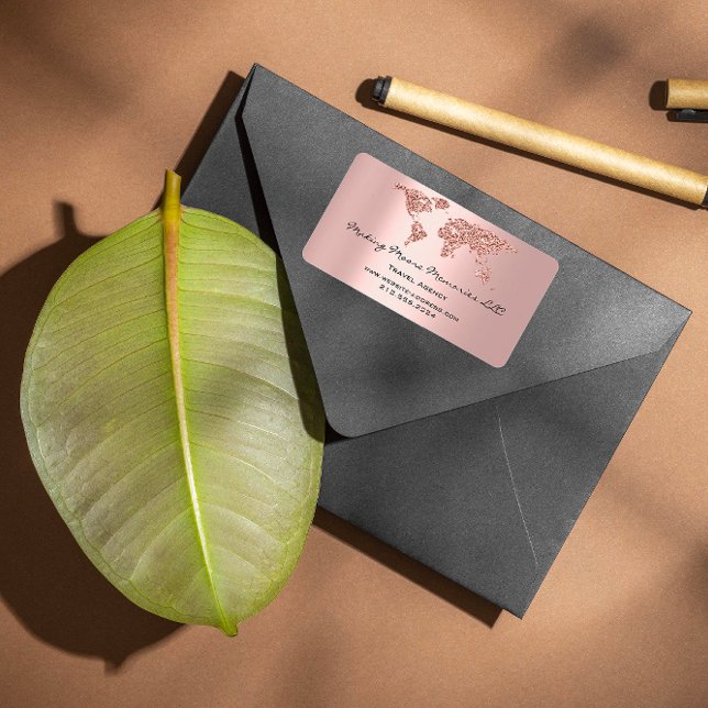 Travel Blogger Agency Earth Globe Rose Glitter Bus Label (Travel Blogger Agency Earth Globe Rose Glitter Bus Label)