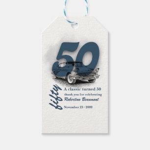 Travel Blue Classic Car  Turns 50th Birthday Gift Tags