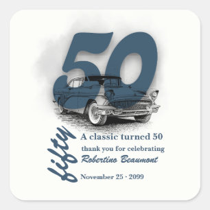 Travel Blue Classic Car  Turns 50th Birthday Square Sticker