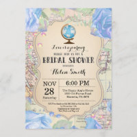 Travel Blue Floral Bridal Shower Invitation