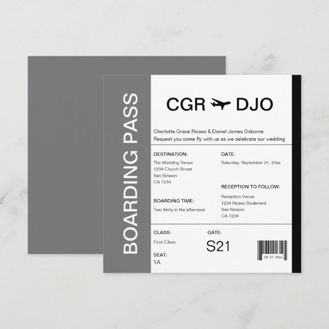 Travel Boarding Pass Wedding Ticket Invitation (Front/Back)