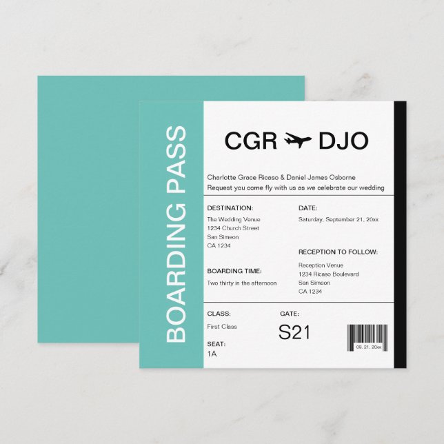 Travel Boarding Pass Wedding Ticket Invitation (Front/Back)