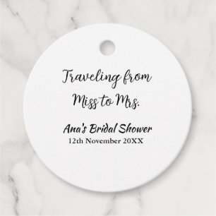 Travel bridal shower add name date miss to Mrs sim Favour Tags