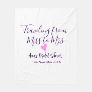 Travel bridal shower add name date miss to Mrs sim Fleece Blanket