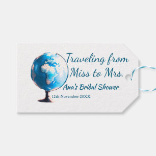Travel bridal shower add name date miss to Mrs sim Gift Tags