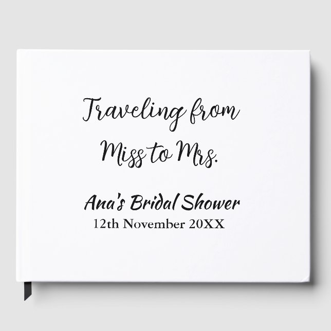 Travel bridal shower add name date miss to Mrs sim Guest Book (Front)