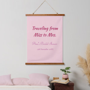 Travel bridal shower add name date miss to Mrs sim Hanging Tapestry