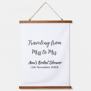 Travel bridal shower add name date miss to Mrs sim Hanging Tapestry