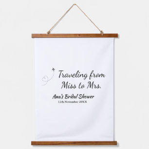 Travel bridal shower add name date miss to Mrs sim Hanging Tapestry